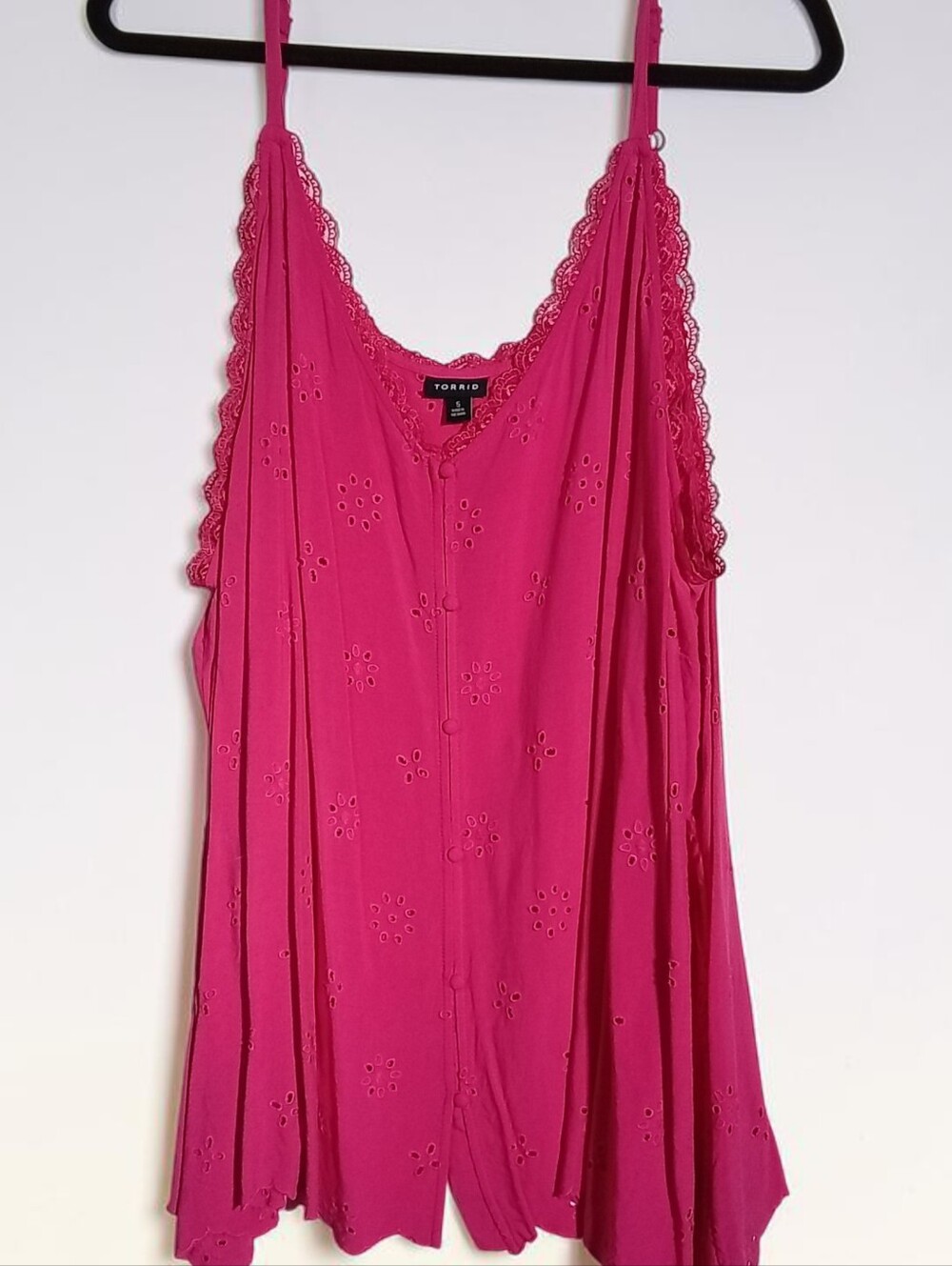 Torrid Hot Pink Eyelet Lace-Trim Camisole